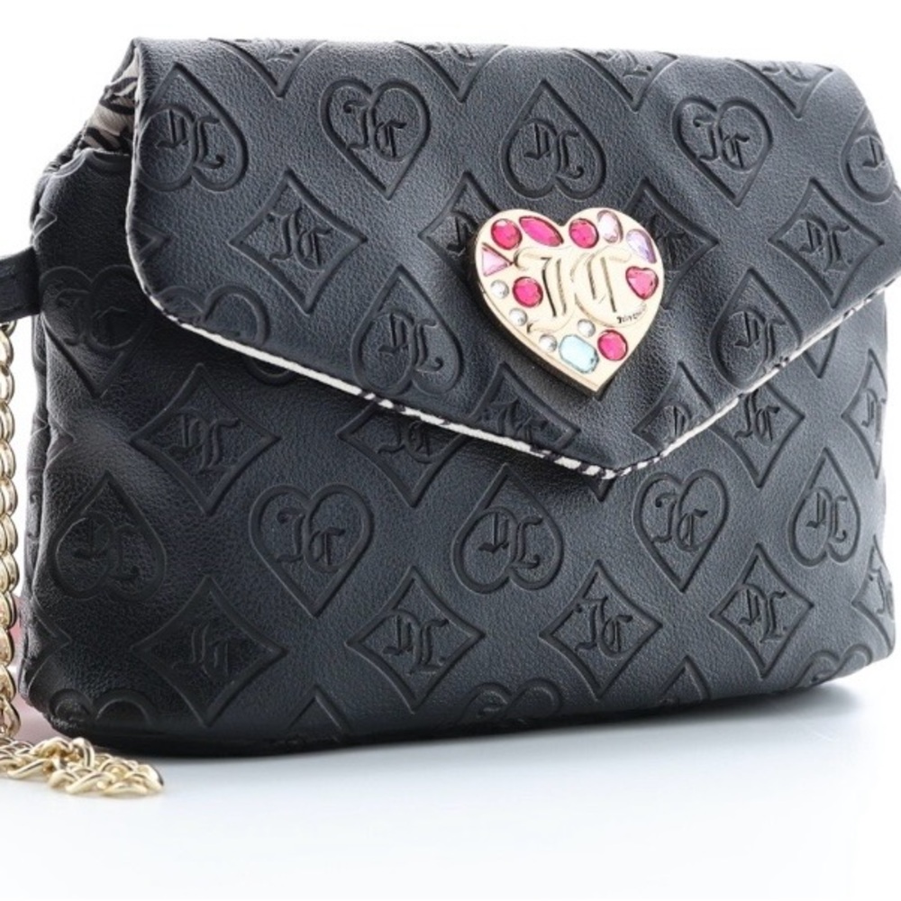 Juicy Couture Black Wristlet Clutch With Heart Embellishment 4”L X 8” W